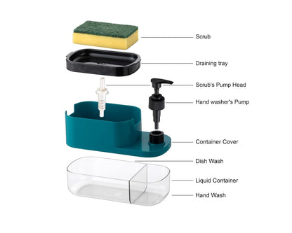 3-in-1 Kitchen Sink Organizer with Soap Dispenser, Handwash Pump & Sponge Holder