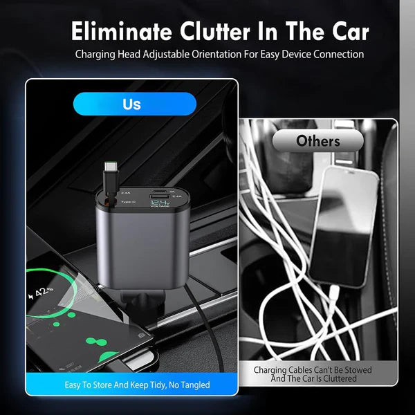 4 in 1 Retractable cables 2 Type C and iOS Fast Charging Car Phone Charger