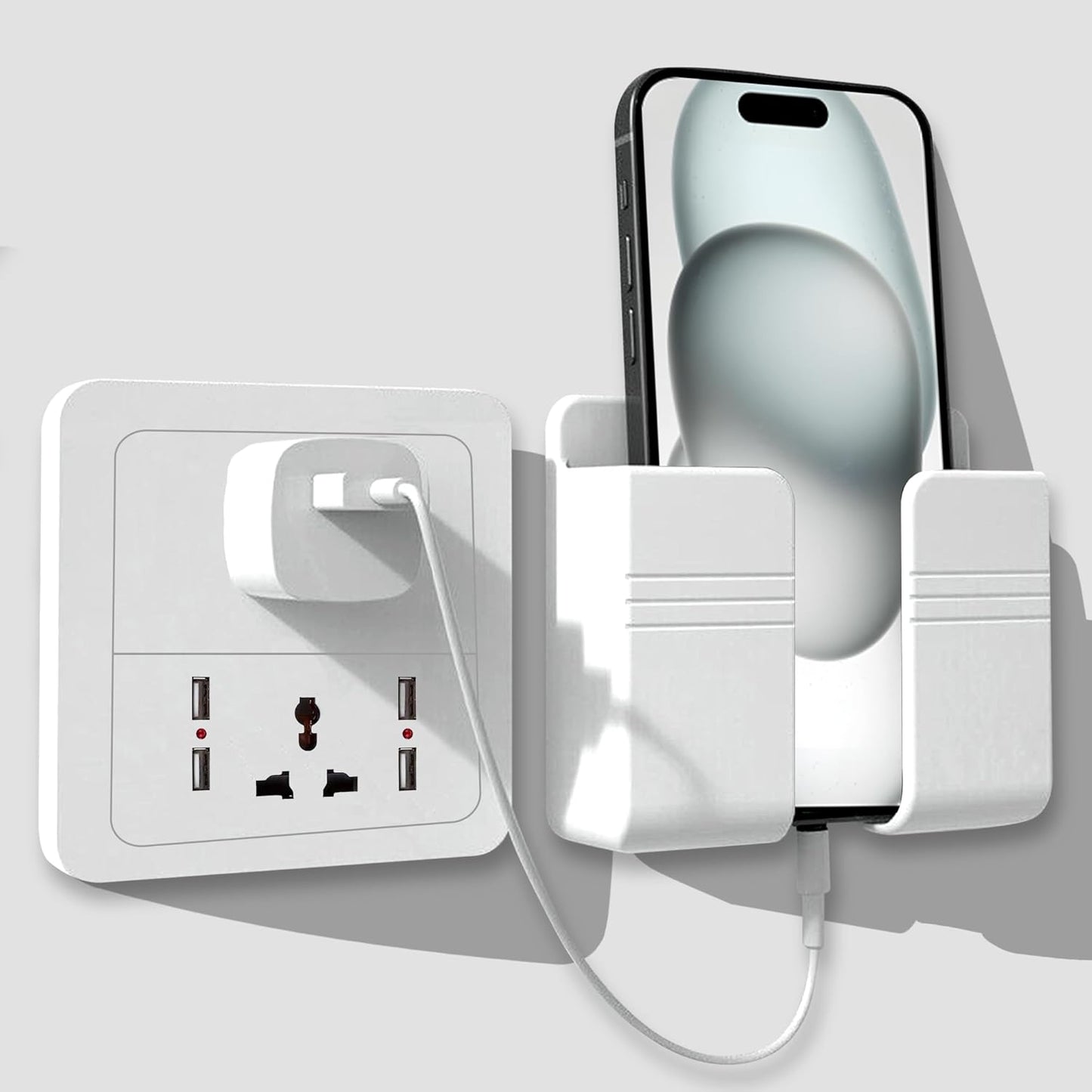 Tensea ABS Mobile Phone Charging Stand,Multi-Functional Storage Holder,Bedside Fixed Rack,Bedroom,Office Accessories,Acrylonitrile Butadiene Styrene,White 01,Portable Electronic Devices,9.9x3x8.6 cm