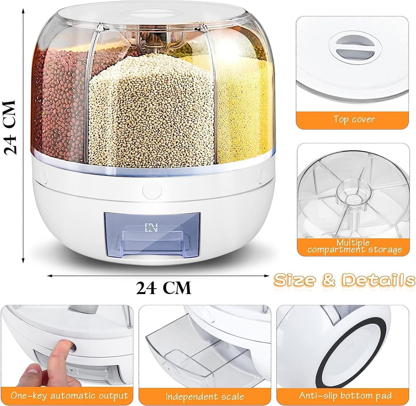 Premium 360° Rotating Kitchen Organiser with 6 Grid Dispenser