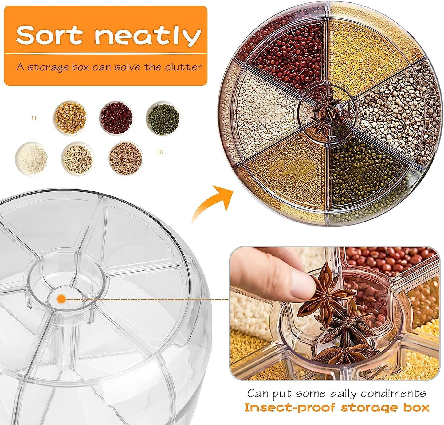 Premium 360° Rotating Kitchen Organiser with 6 Grid Dispenser