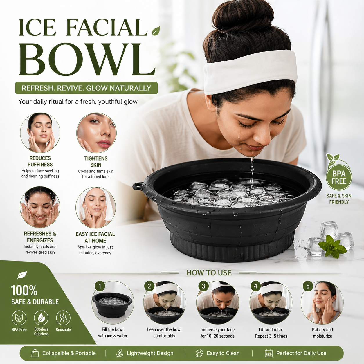 Silicone Ice Facial Bowl – Instant Glow, Tight Skin, Reduce Pimples & Puffiness for Fresh Skin at Home
