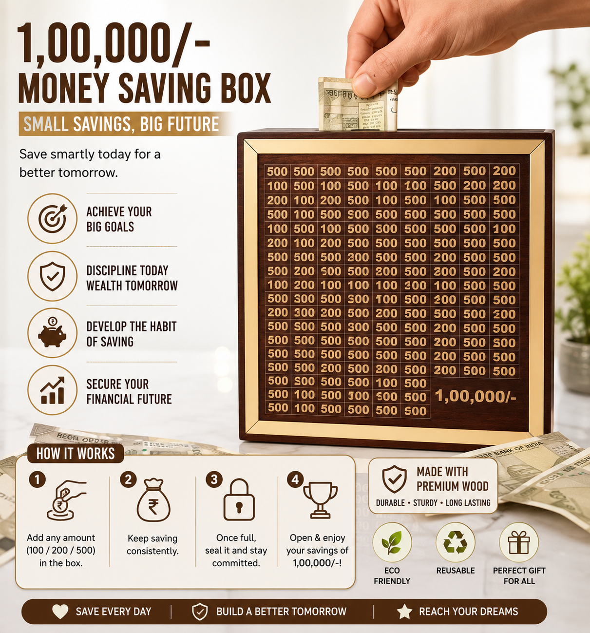 Wooden Money Saving Box | One Lakh Saving Box | Small Amount Becomes Big Savings