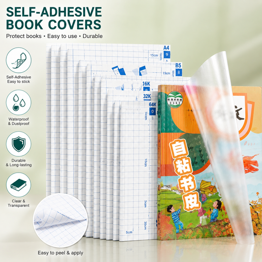 Self-Adhesive Transparent Waterproof Book Cover Film (30 Pcs – 3 Sizes, 10 Each)
