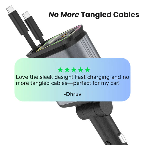 4 in 1 Retractable cables 2 Type C and iOS Fast Charging Car Phone Charger