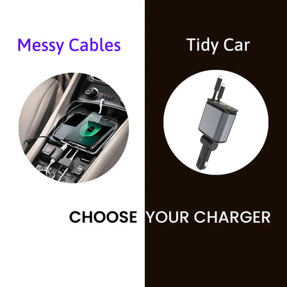 4 in 1 Retractable cables 2 Type C and iOS Fast Charging Car Phone Charger