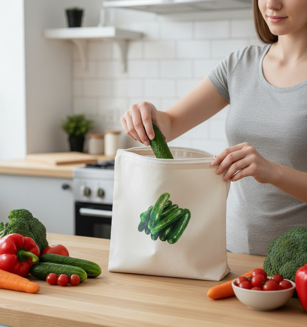 Multi-Purpose Cotton Vegetable Storage Bag with Printed Icons | Buy 5 Get 5 Free