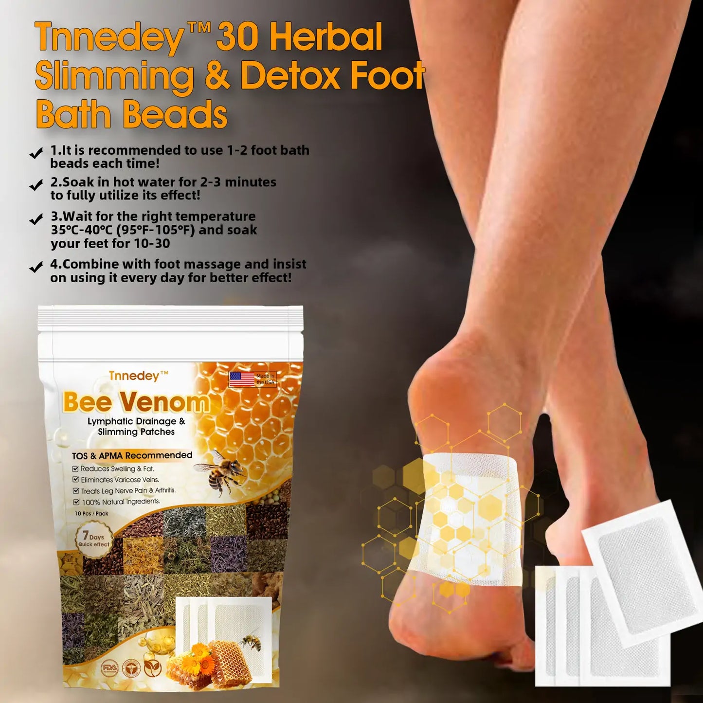 Bee Venom Lymphatic Drainage & Slimming Foot Patches 🌿👣 – Buy 1 Get 1 Free!
